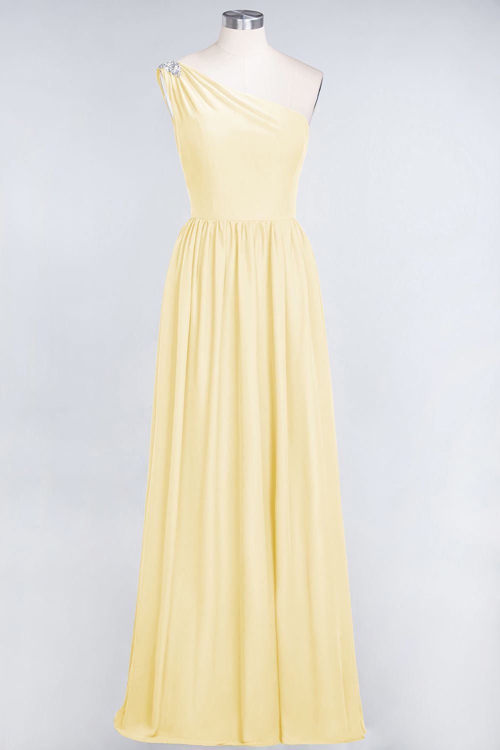 Affordable Chiffon One-Shoulder Ruffle Bridesmaid Dress with Beadings-Babyonlines