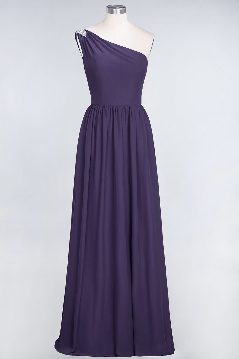 Affordable Chiffon One-Shoulder Ruffle Bridesmaid Dress with Beadings-Babyonlines