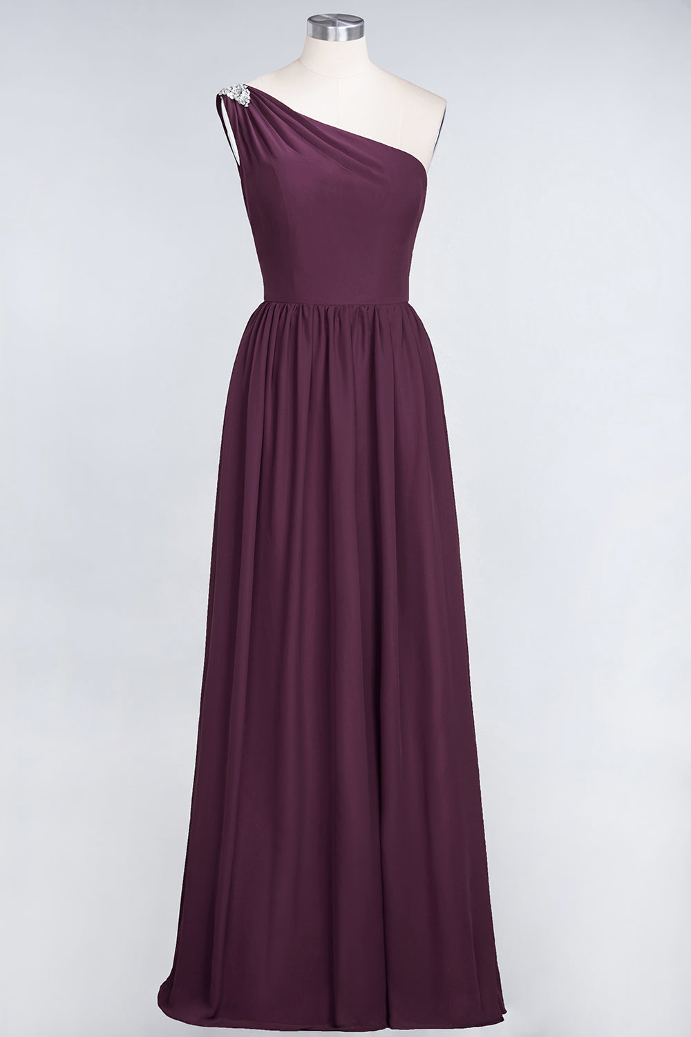 Affordable Chiffon One-Shoulder Ruffle Bridesmaid Dress with Beadings-Babyonlines
