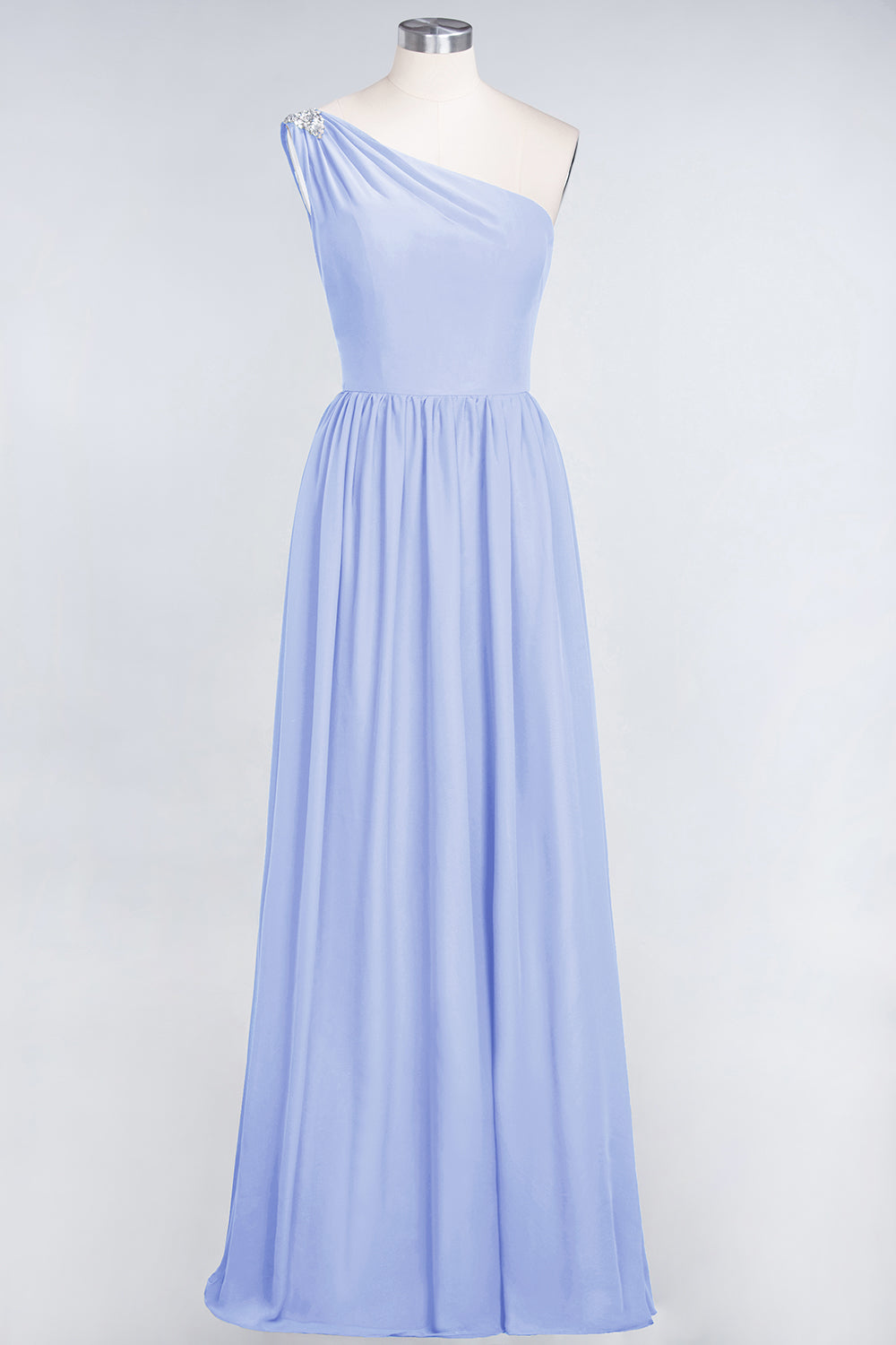 Affordable Chiffon One-Shoulder Ruffle Bridesmaid Dress with Beadings-Babyonlines