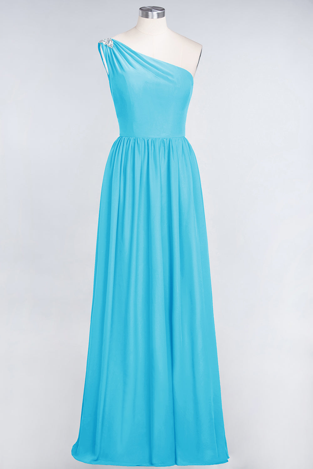 Affordable Chiffon One-Shoulder Ruffle Bridesmaid Dress with Beadings-Babyonlines