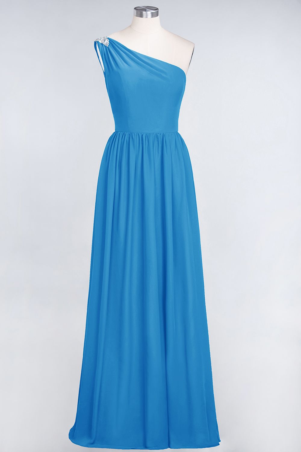 Affordable Chiffon One-Shoulder Ruffle Bridesmaid Dress with Beadings-Babyonlines