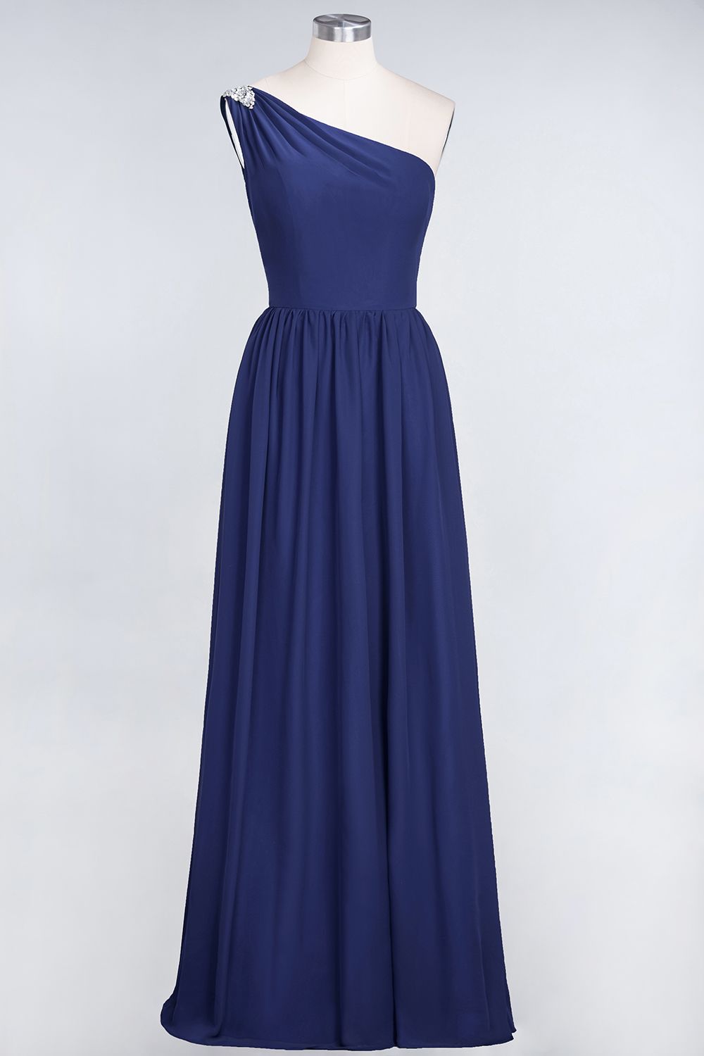 Affordable Chiffon One-Shoulder Ruffle Bridesmaid Dress with Beadings-Babyonlines