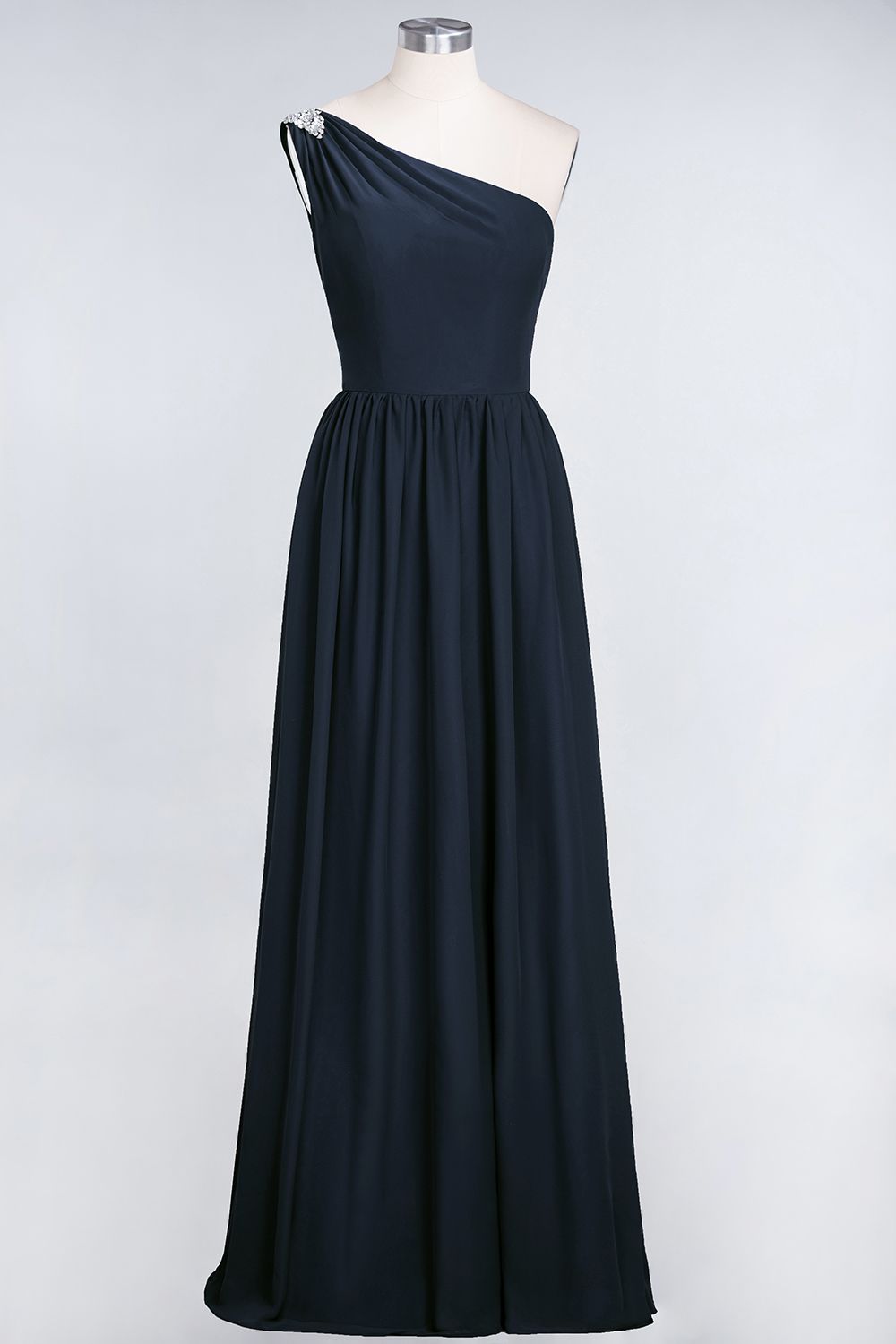 Affordable Chiffon One-Shoulder Ruffle Bridesmaid Dress with Beadings-Babyonlines