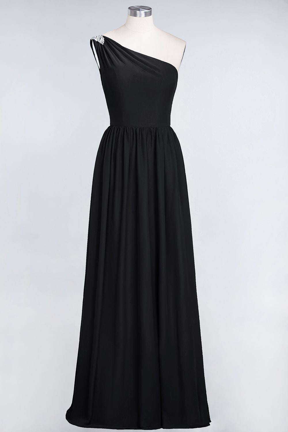 Affordable Chiffon One-Shoulder Ruffle Bridesmaid Dress with Beadings-Babyonlines