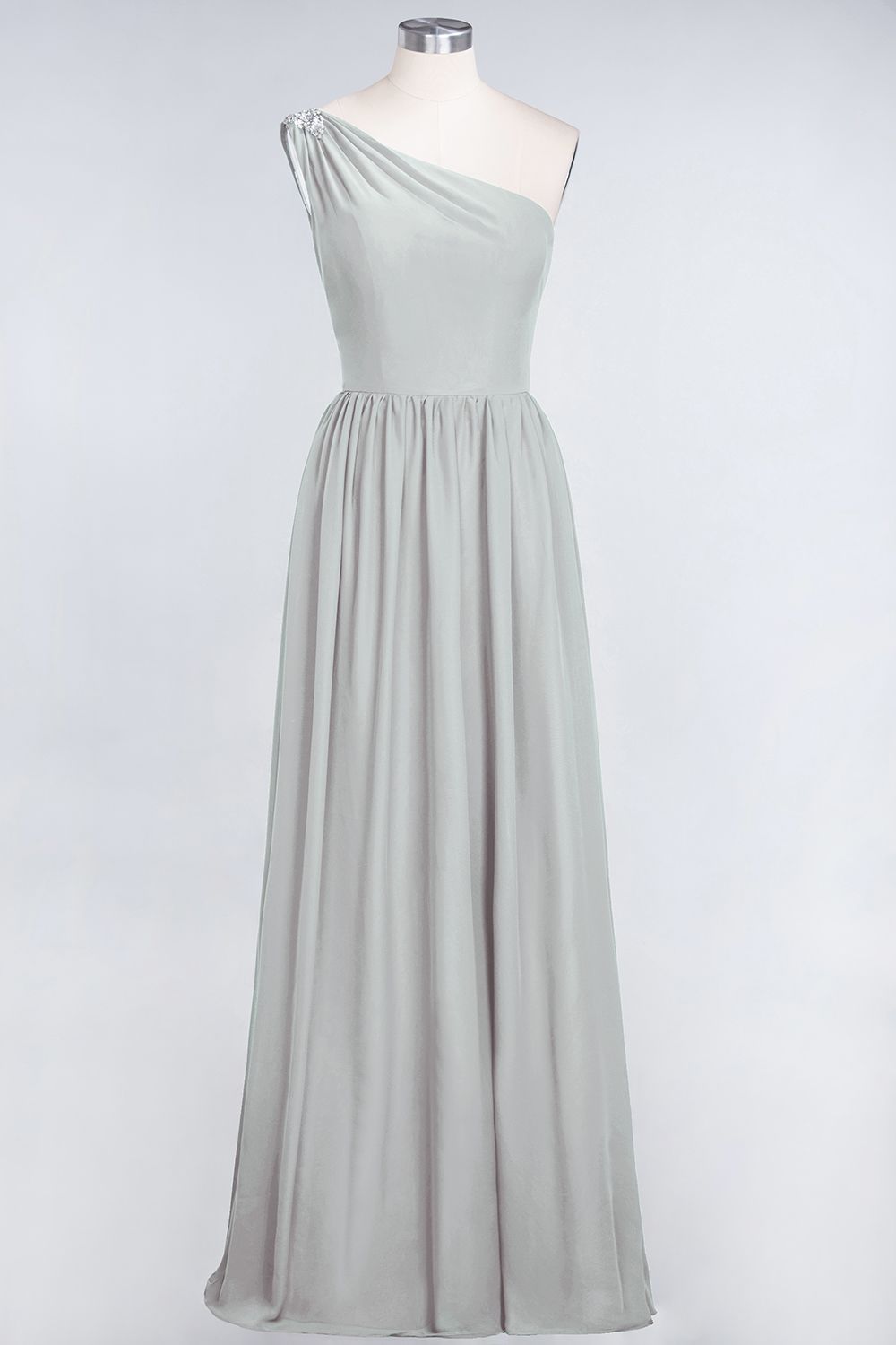 Affordable Chiffon One-Shoulder Ruffle Bridesmaid Dress with Beadings-Babyonlines