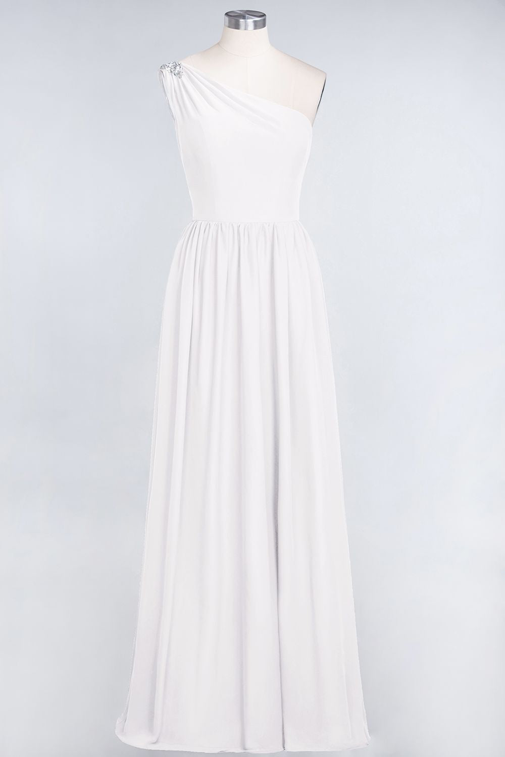 Affordable Chiffon One-Shoulder Ruffle Bridesmaid Dress with Beadings-Babyonlines