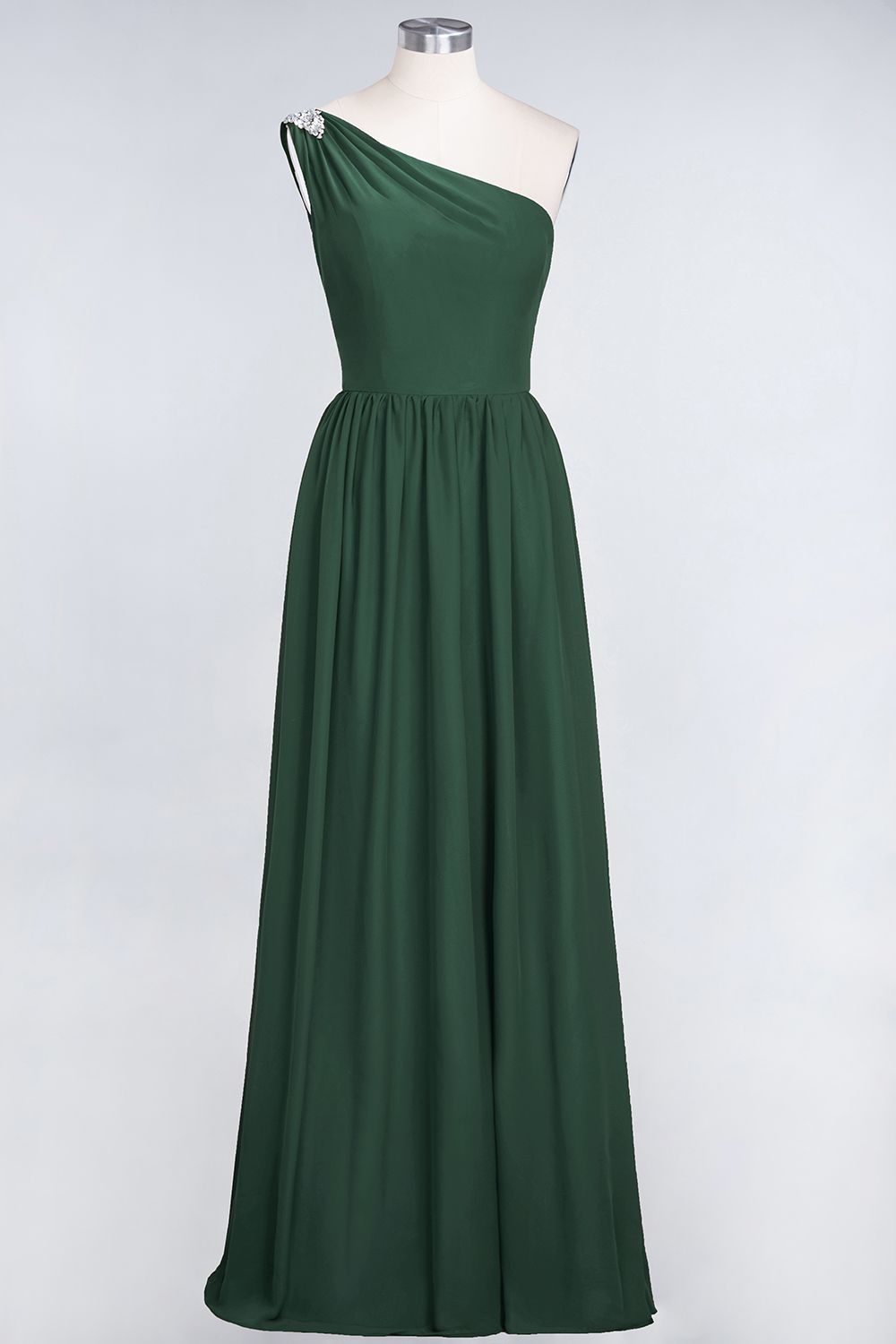 Affordable Chiffon One-Shoulder Ruffle Bridesmaid Dress with Beadings-Babyonlines