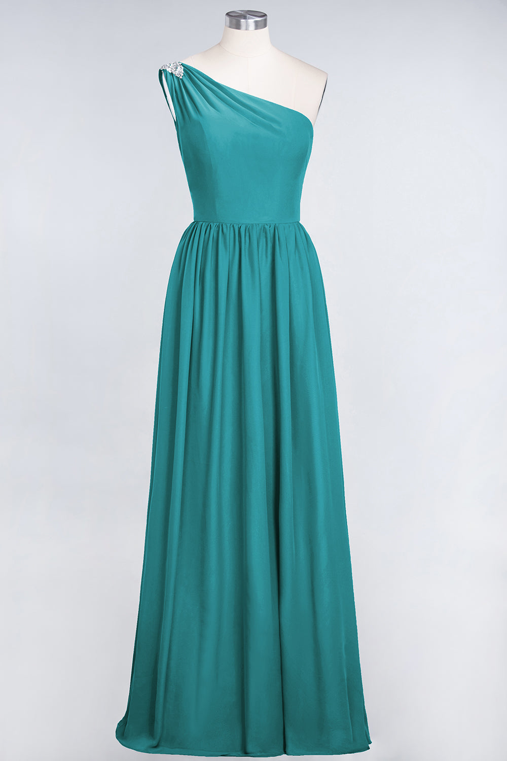 Affordable Chiffon One-Shoulder Ruffle Bridesmaid Dress with Beadings-Babyonlines