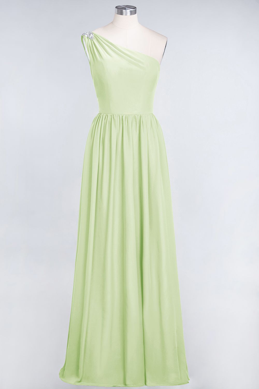 Affordable Chiffon One-Shoulder Ruffle Bridesmaid Dress with Beadings-Babyonlines