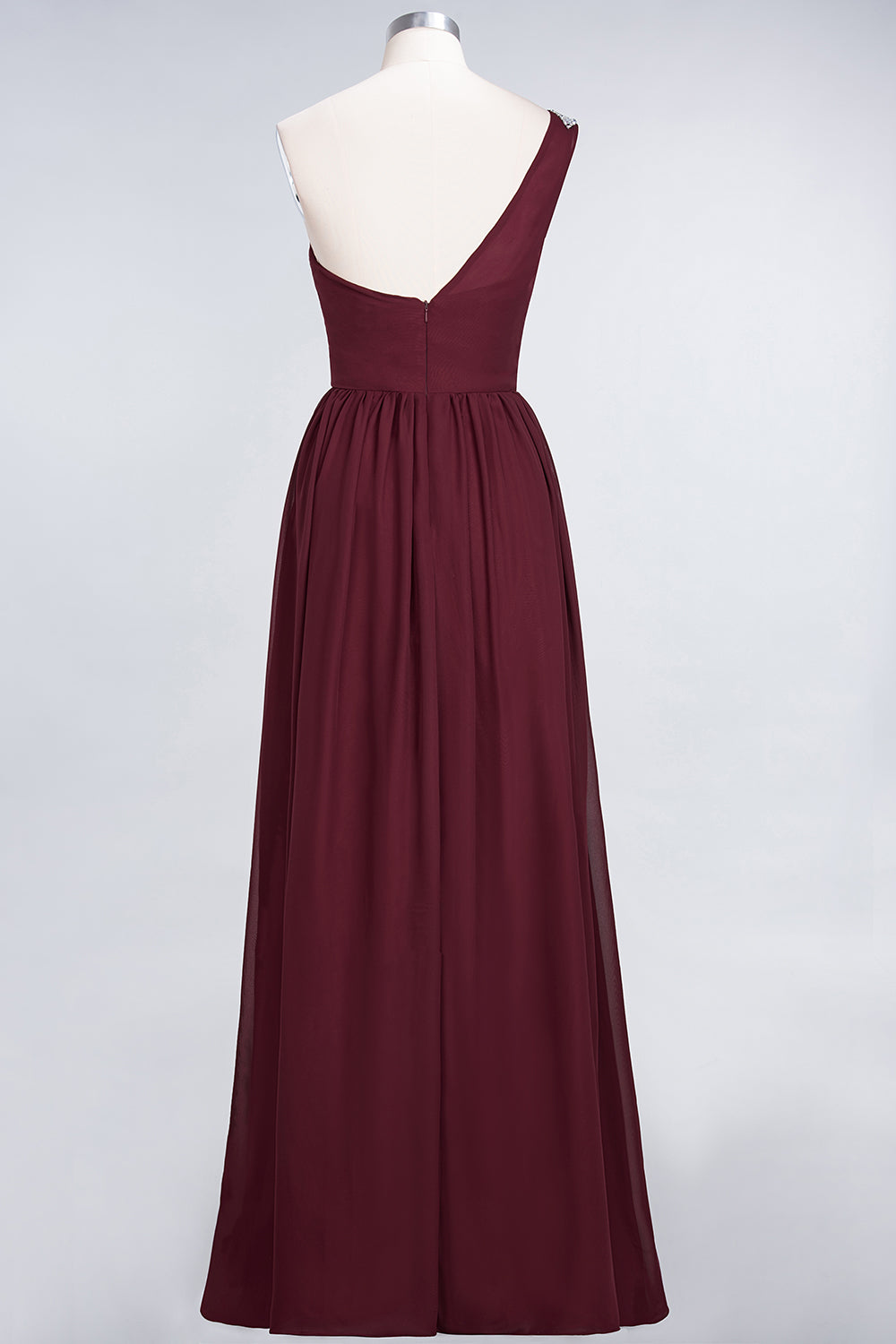 Affordable Chiffon One-Shoulder Ruffle Bridesmaid Dress with Beadings-Babyonlines