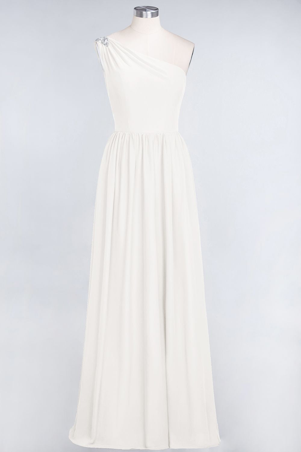 Affordable Chiffon One-Shoulder Ruffle Bridesmaid Dress with Beadings-Babyonlines