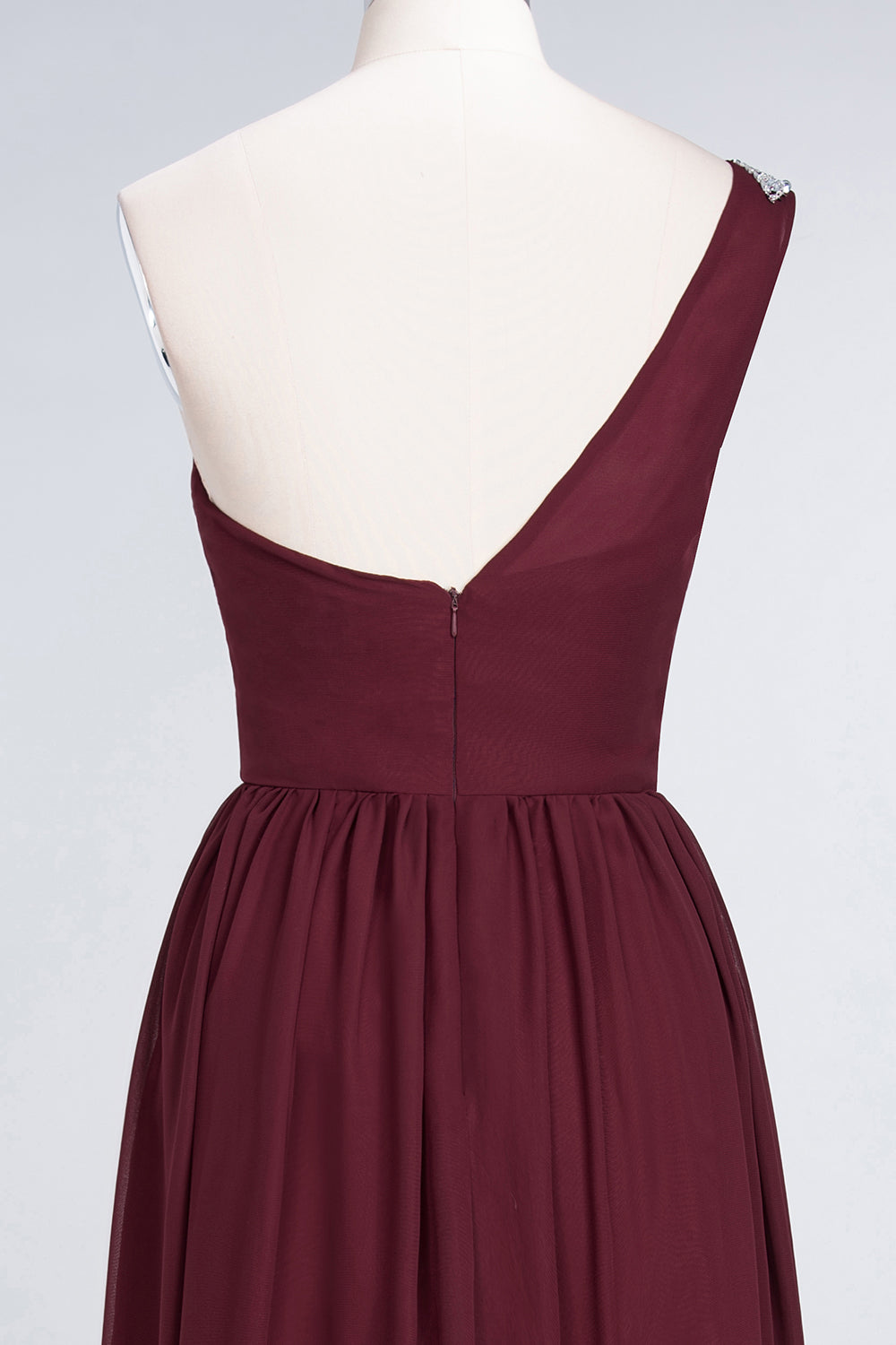 Affordable Chiffon One-Shoulder Ruffle Bridesmaid Dress with Beadings-Babyonlines