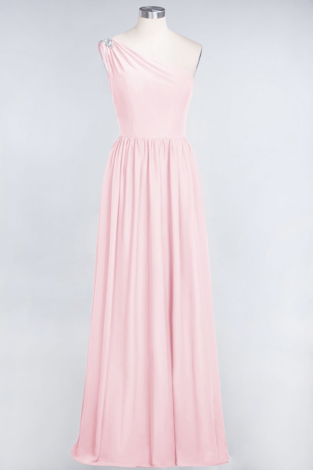 Affordable Chiffon One-Shoulder Ruffle Bridesmaid Dress with Beadings-Babyonlines