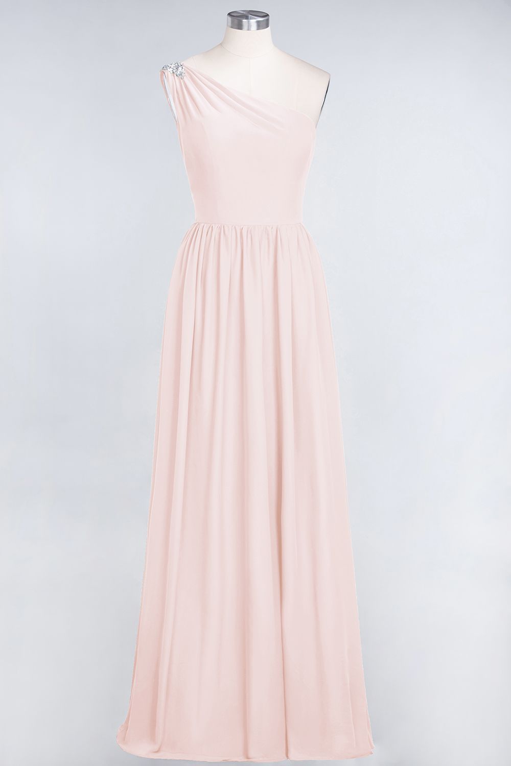Affordable Chiffon One-Shoulder Ruffle Bridesmaid Dress with Beadings-Babyonlines