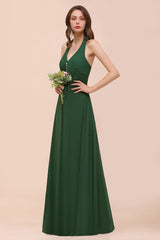 Affordable Halter Beading Ruffle Dark Green Bridesmaid Dress With Shawl-Babyonlines