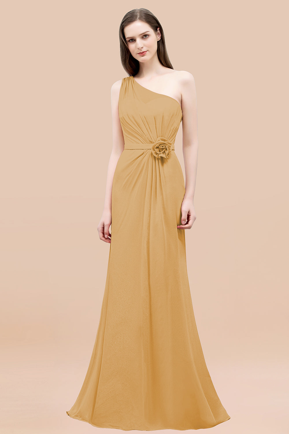 Affordable Mermaid One shoulder Pink Bridesmaid Dresses with Flowers-Babyonlines