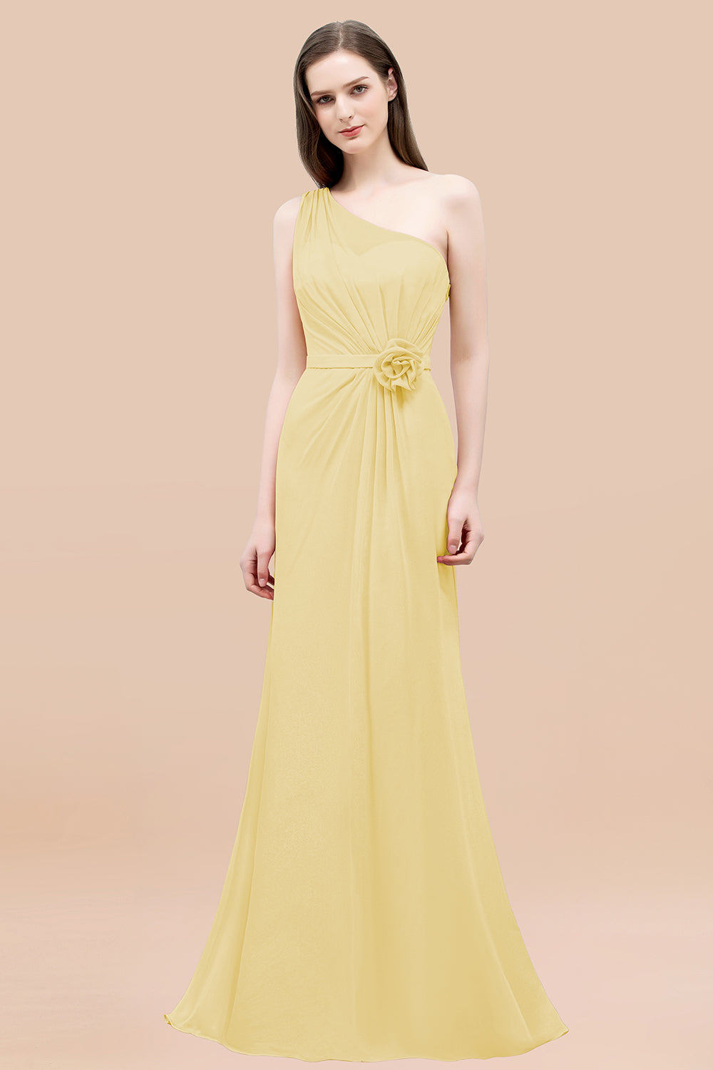 Affordable Mermaid One shoulder Pink Bridesmaid Dresses with Flowers-Babyonlines