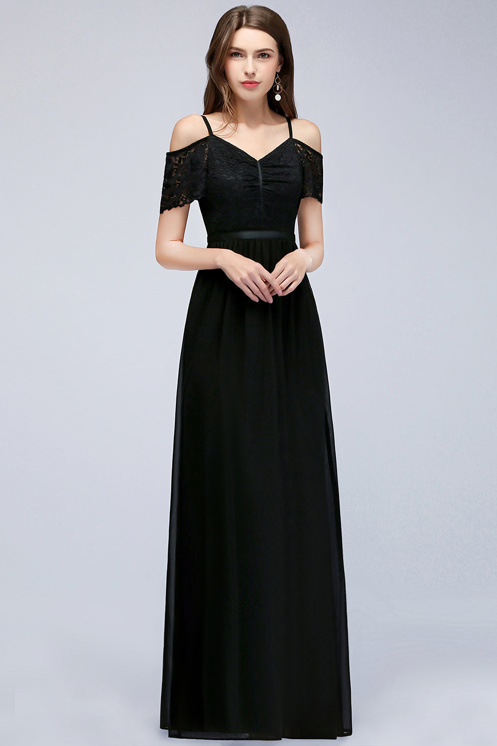 Affordable Off-the-shoulder Black Lace Bridesmaid Dress Online-Babyonlines