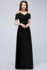 Affordable Off-the-shoulder Black Lace Bridesmaid Dress Online-Babyonlines