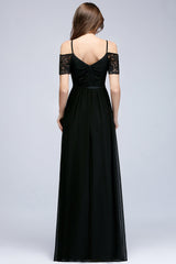 Affordable Off-the-shoulder Black Lace Bridesmaid Dress Online-Babyonlines