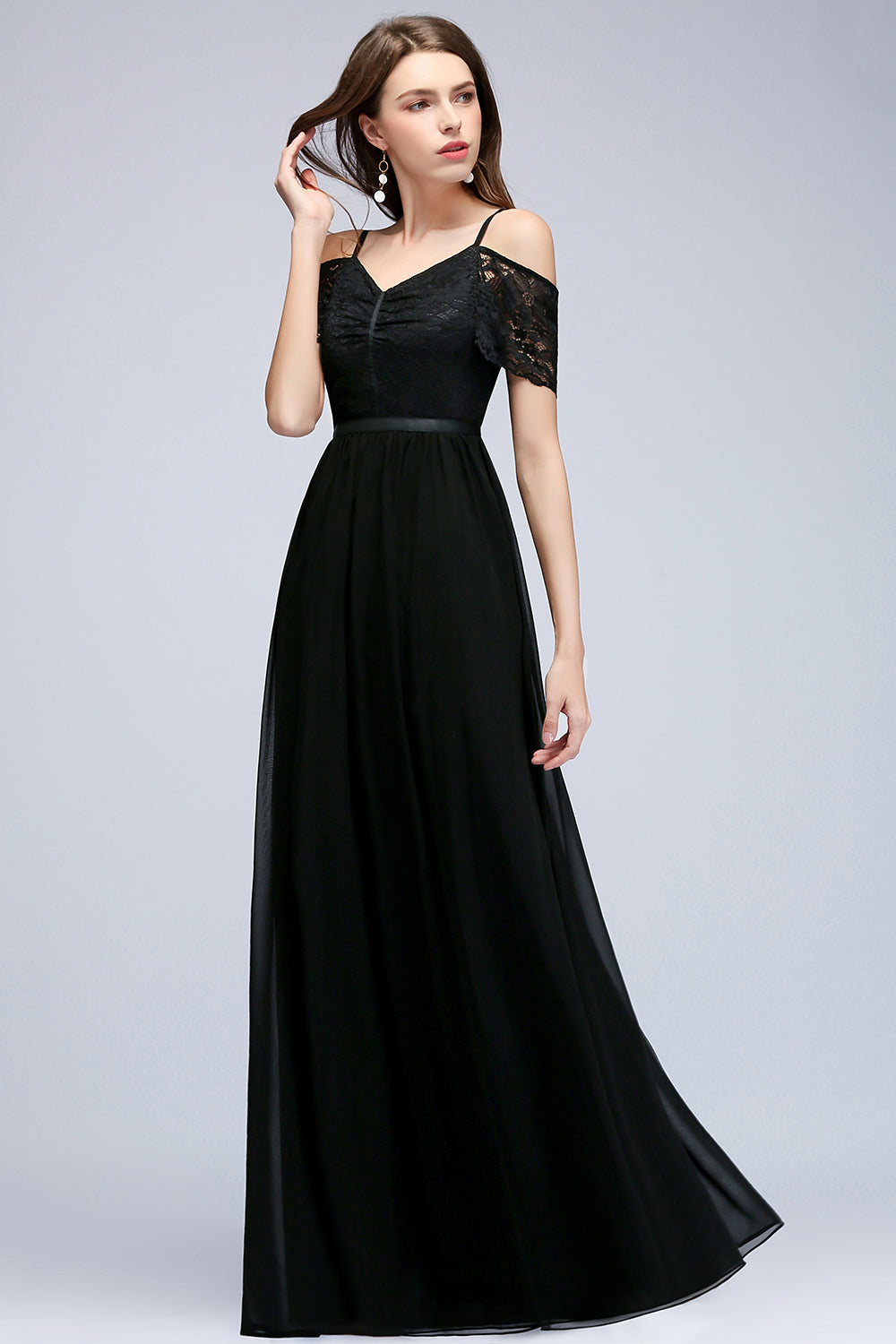 Affordable Off-the-shoulder Black Lace Bridesmaid Dress Online-Babyonlines