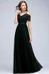 Affordable Off-the-shoulder Black Lace Bridesmaid Dress Online-Babyonlines