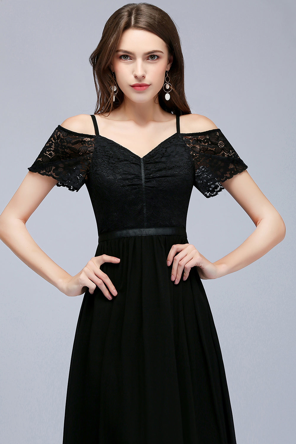 Affordable Off-the-shoulder Black Lace Bridesmaid Dress Online-Babyonlines