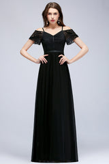 Affordable Off-the-shoulder Black Lace Bridesmaid Dress Online-Babyonlines