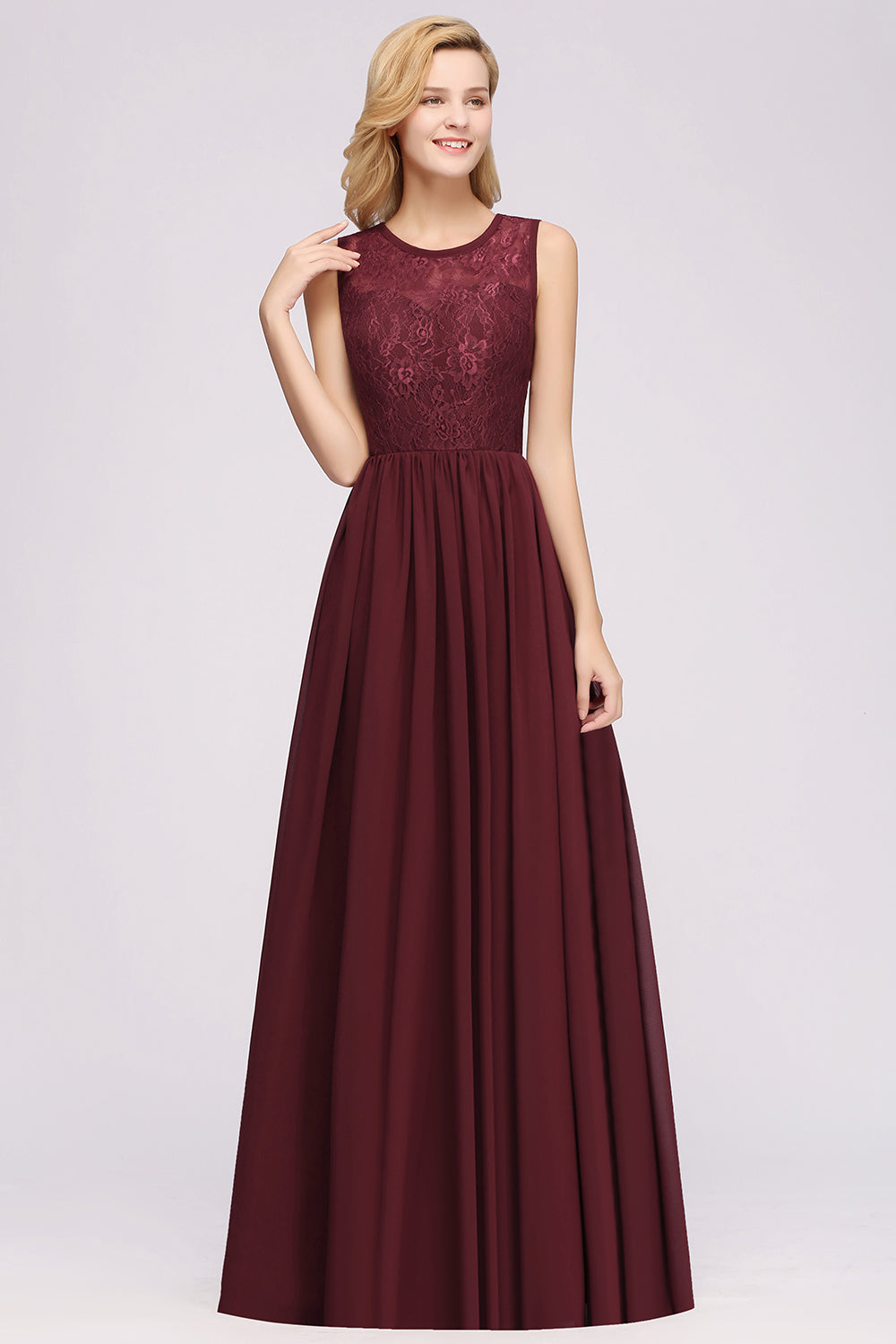 Affordable Sleeveless Lace Pink Bridesmaid Dress With Hollowout Back-Babyonlines