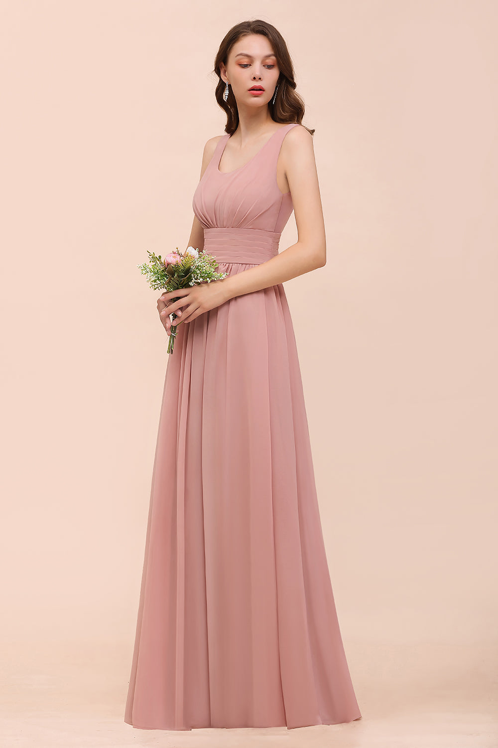 Affordable Sleeveless Ruffle Vintage Mauve Bridesmaid Dress-Babyonlines