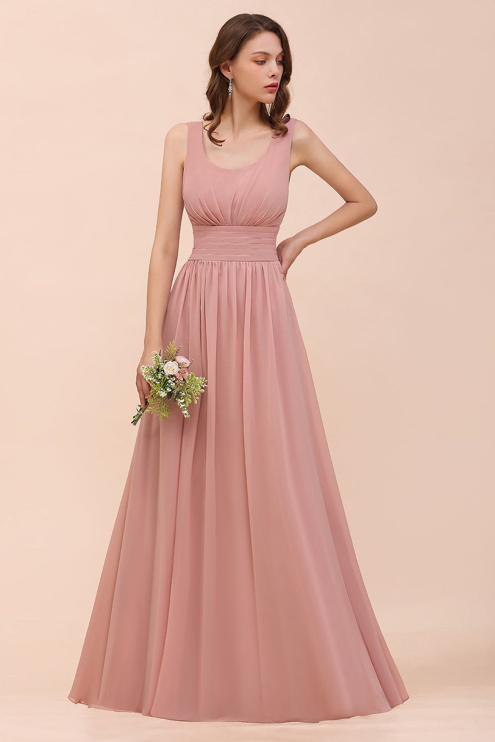 Affordable Sleeveless Ruffle Vintage Mauve Bridesmaid Dress-Babyonlines