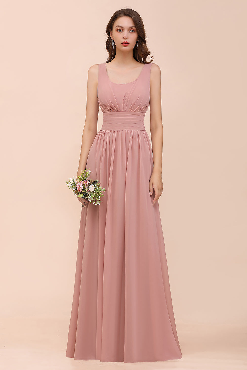 Affordable Sleeveless Ruffle Vintage Mauve Bridesmaid Dress-Babyonlines