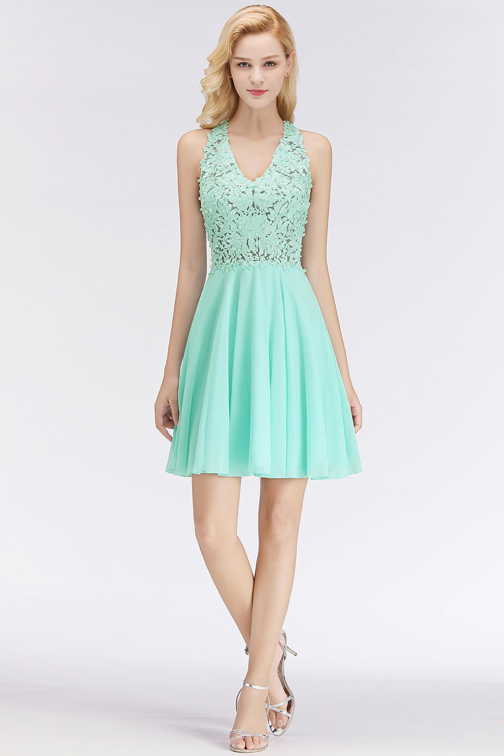 Affordable V-Neck Short Lace Birdesmaid Dresses Online-Babyonlines