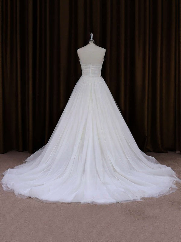 Ball Gown Sweetheart Tulle Chapel Train Wedding Dress With Ruffles