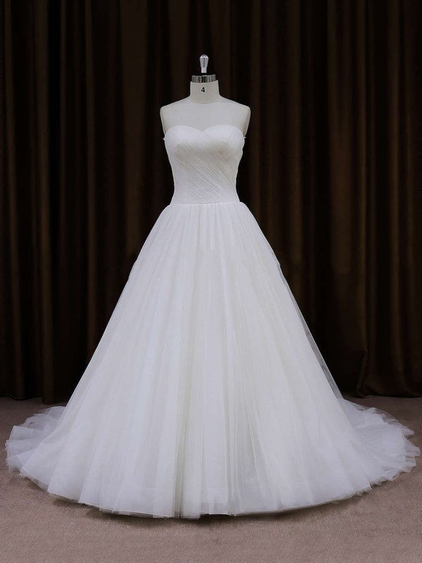 Ball Gown Sweetheart Tulle Chapel Train Wedding Dress With Ruffles