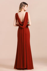 Charming Mermaid V-Neck Drapped Back Bridesmaid Dress Online-Babyonlines