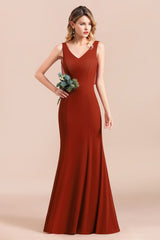 Charming Mermaid V-Neck Drapped Back Bridesmaid Dress Online-Babyonlines