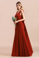 Charming Mermaid V-Neck Drapped Back Bridesmaid Dress Online-Babyonlines