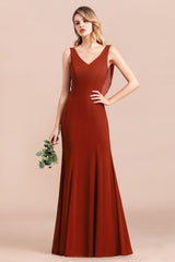 Charming Mermaid V-Neck Drapped Back Bridesmaid Dress Online-Babyonlines