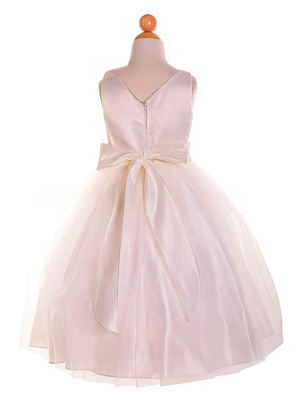 Cheap Tea-length Flower Girl Dresses with Bow - A-line Scoop Neck Tulle
