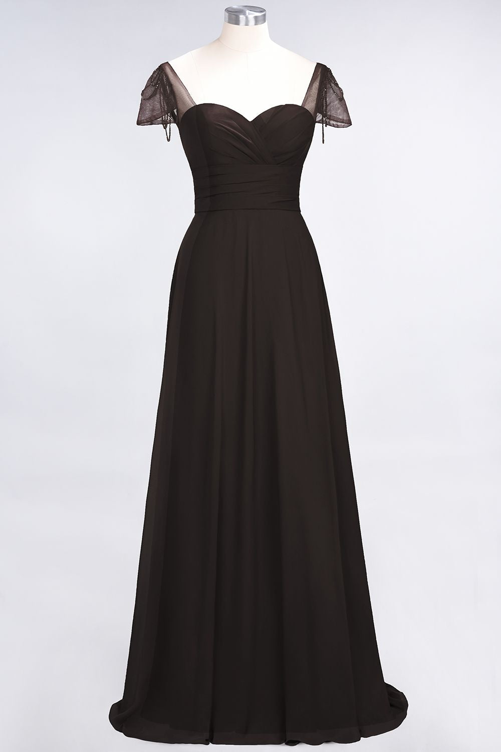 Chic Chiffon Sweetheart Cap-Sleeves Ruffle Bridesmaid Dresses with Beadings-Babyonlines