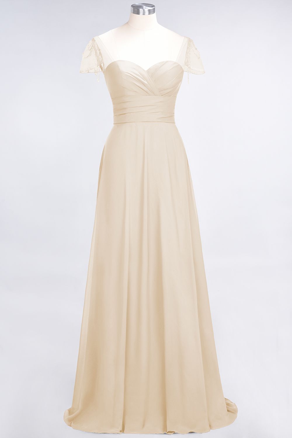 Chic Chiffon Sweetheart Cap-Sleeves Ruffle Bridesmaid Dresses with Beadings-Babyonlines