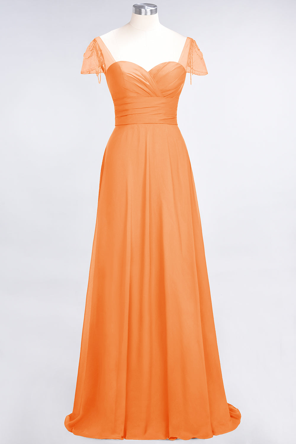 Chic Chiffon Sweetheart Cap-Sleeves Ruffle Bridesmaid Dresses with Beadings-Babyonlines
