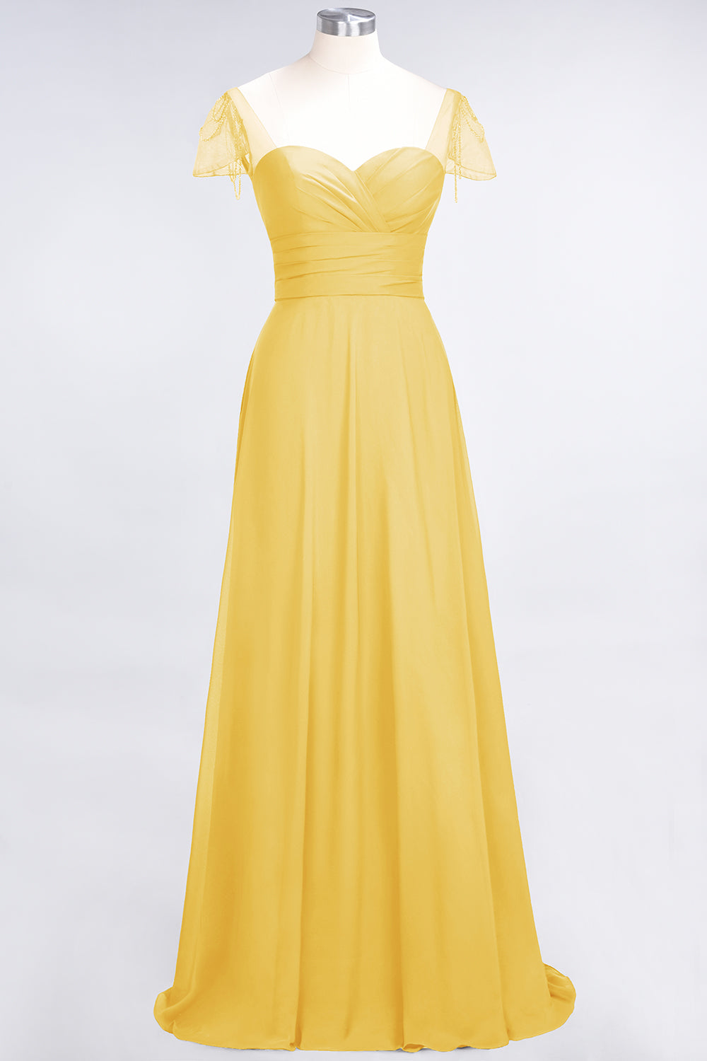 Chic Chiffon Sweetheart Cap-Sleeves Ruffle Bridesmaid Dresses with Beadings-Babyonlines