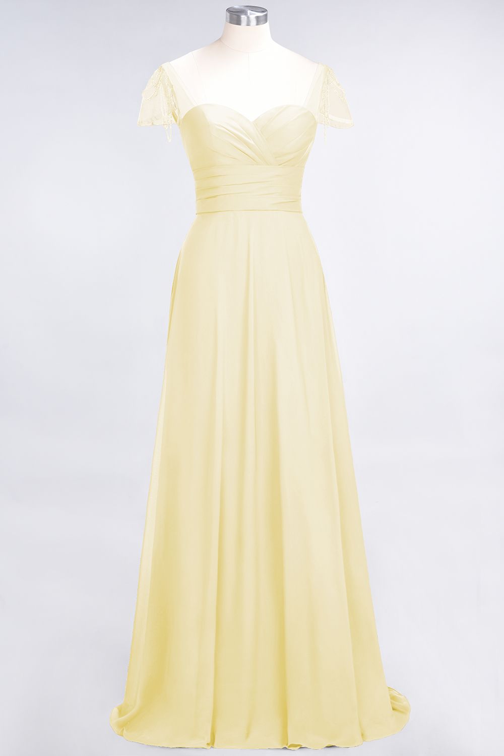 Chic Chiffon Sweetheart Cap-Sleeves Ruffle Bridesmaid Dresses with Beadings-Babyonlines