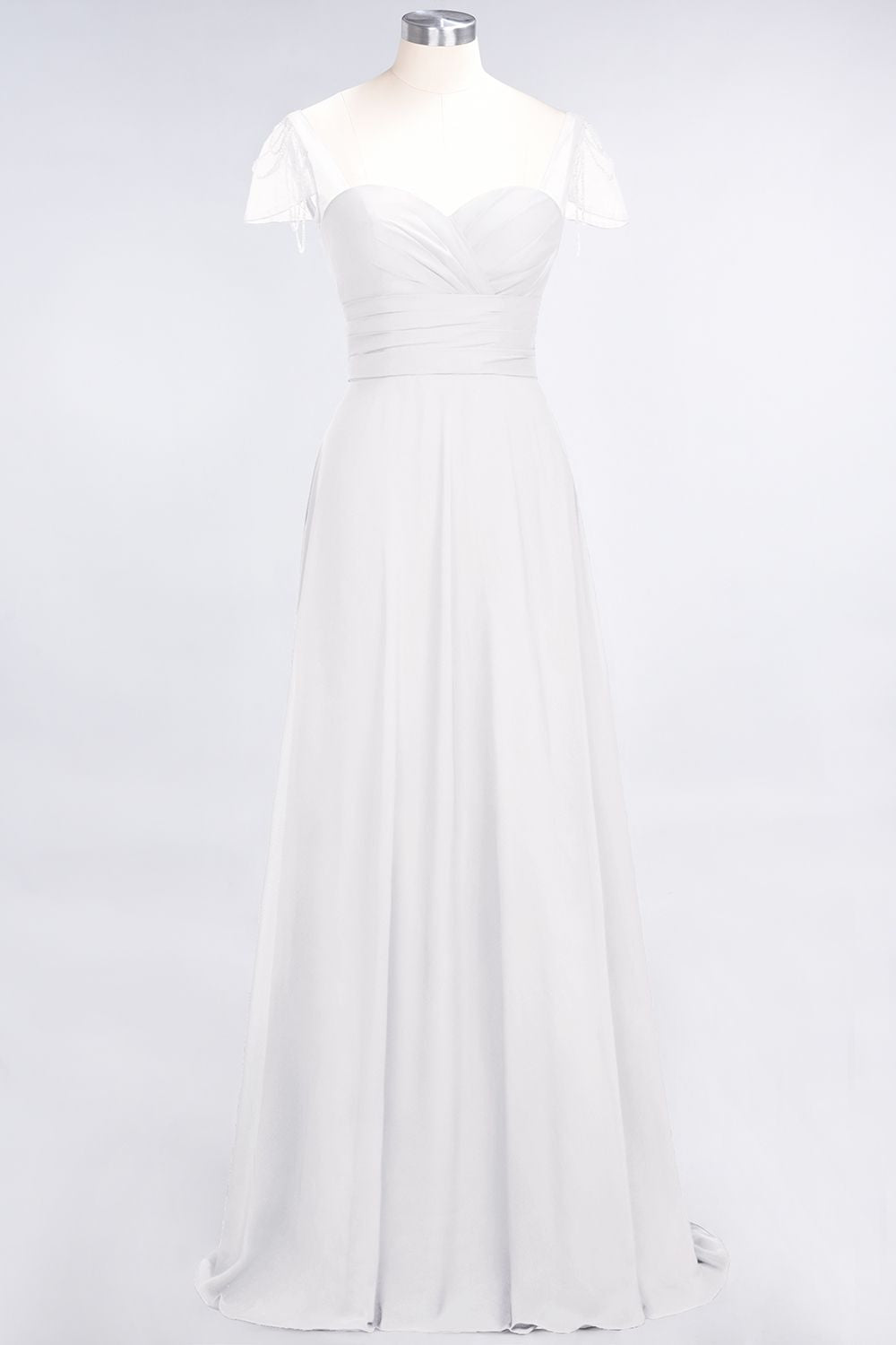 Chic Chiffon Sweetheart Cap-Sleeves Ruffle Bridesmaid Dresses with Beadings-Babyonlines