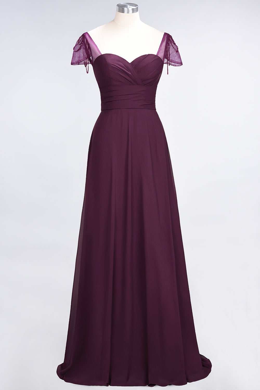 Chic Chiffon Sweetheart Cap-Sleeves Ruffle Bridesmaid Dresses with Beadings-Babyonlines