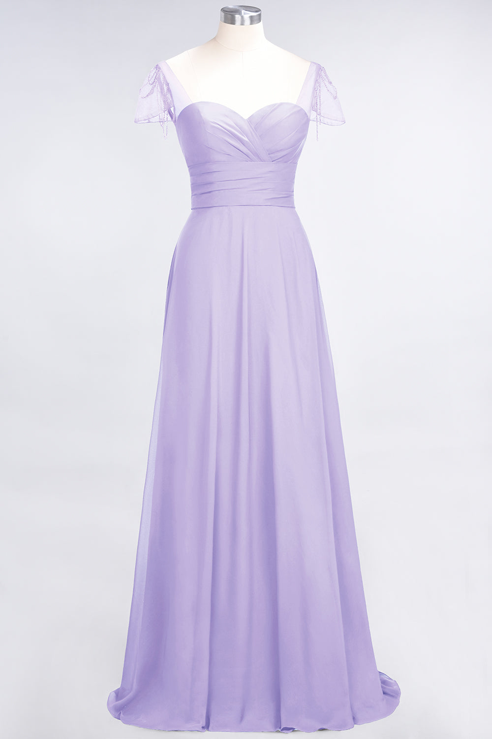 Chic Chiffon Sweetheart Cap-Sleeves Ruffle Bridesmaid Dresses with Beadings-Babyonlines