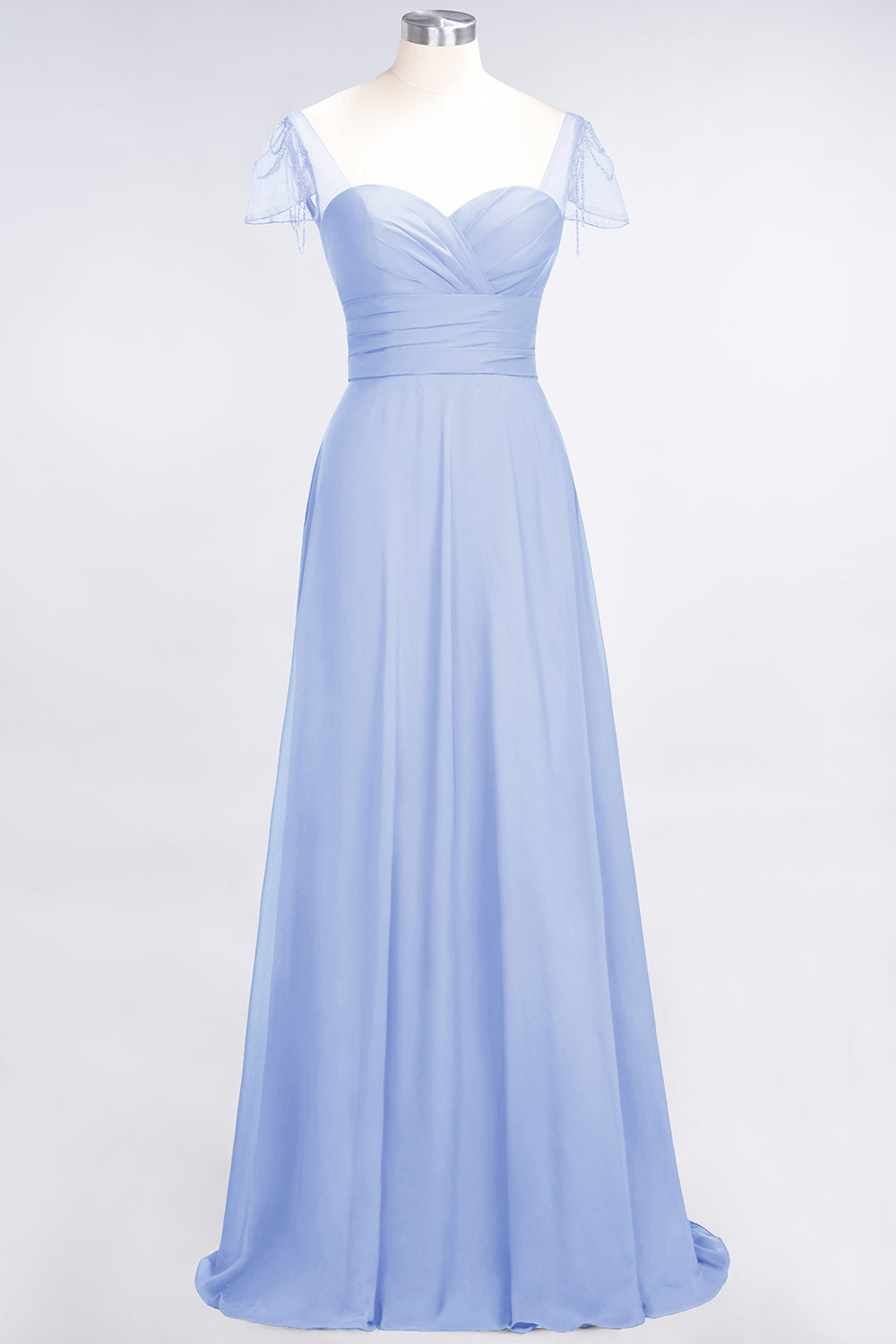 Chic Chiffon Sweetheart Cap-Sleeves Ruffle Bridesmaid Dresses with Beadings-Babyonlines